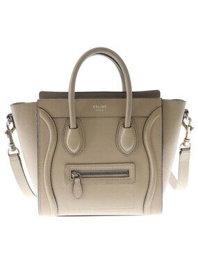 Celine Luggage Nano 2-Way Shoulder Bag Tote Beige Leather Silver